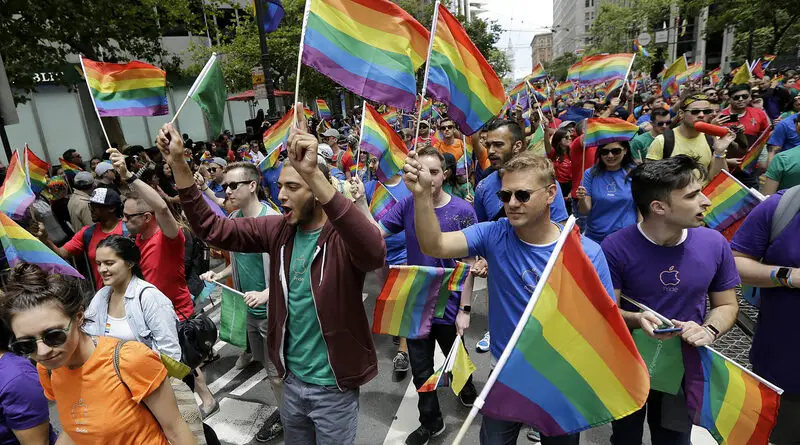 A group of marchers walk at the Pride parade in San Francisco, Sunday, June 25, 2017. (AP Photo/Jeff Chiu)