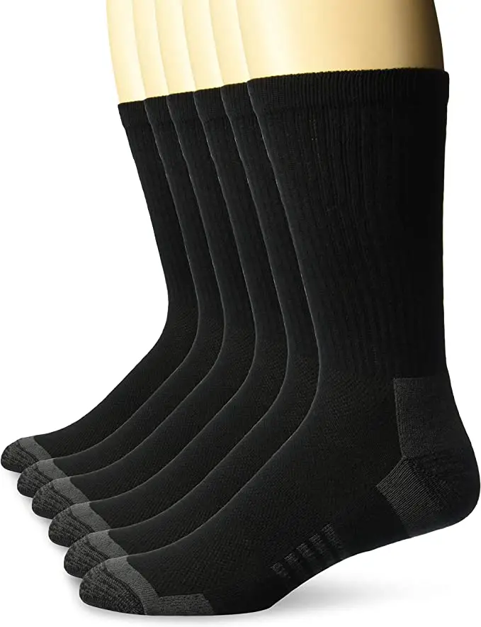 Men’s Performance Cotton Cushioned Athletic Crew Socks, Pack of 6